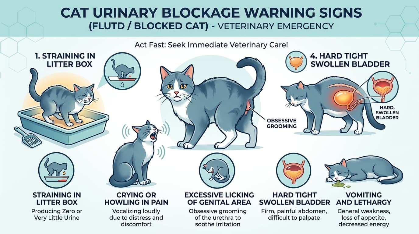 Cat Urinary Blockage Warning Signs and Symptoms Infographic