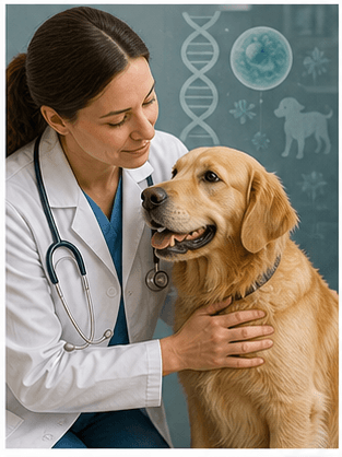 Veterinarian gently examining a dog for a respectful dog genetics and health guide