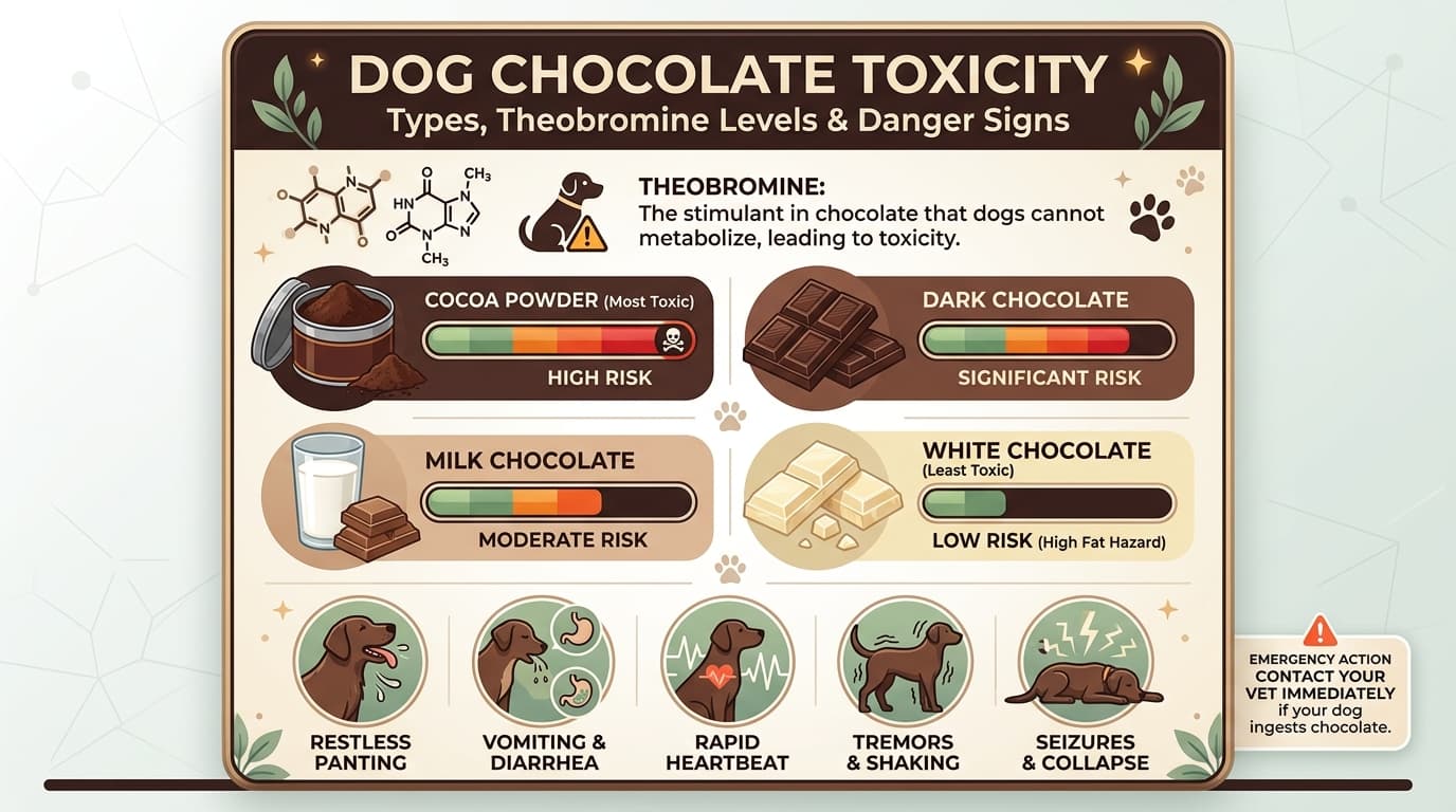 Dog Chocolate Toxicity Hierarchy and Danger Signs Infographic